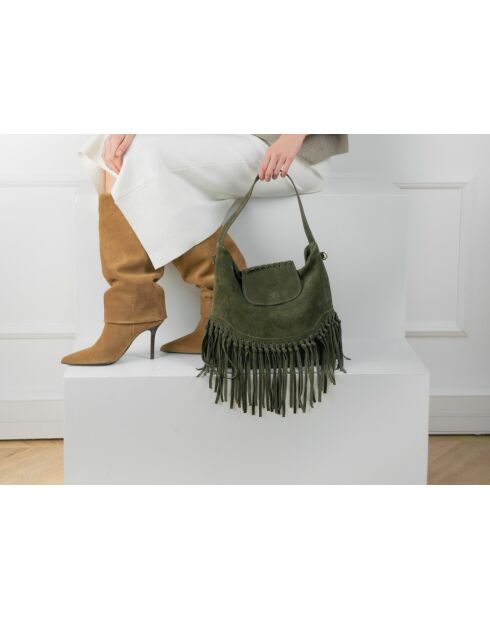 Vega Schultertasche aus Samtleder flaschengrün - 26x33x11 cm