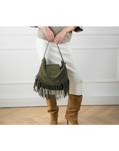 Vega Schultertasche aus Samtleder flaschengrün - 26x33x11 cm