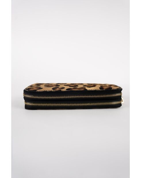 Geldbörse aus Leder mit kamelfarbenem Leopardenmuster - 20x11x3,5 cm