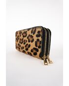 Portefeuille en Cuir edge motif leopard camel - 20x11x3,5 cm