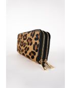 Portefeuille en Cuir edge motif leopard camel - 20x11x3,5 cm
