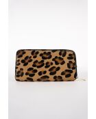 Portefeuille en Cuir edge motif leopard camel - 20x11x3,5 cm