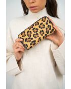 Portefeuille en Cuir edge motif leopard camel - 20x11x3,5 cm