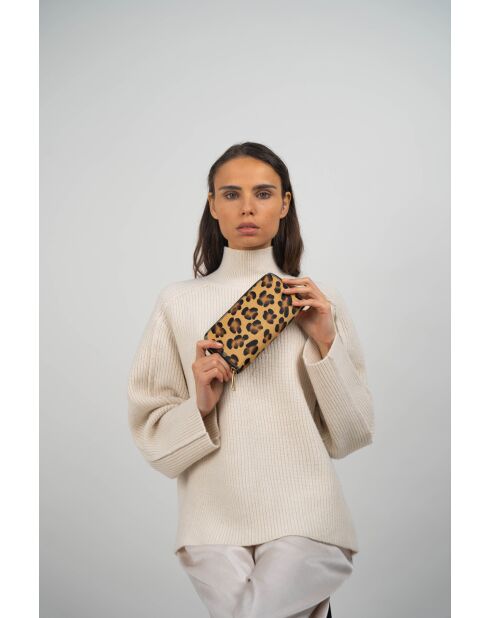 Portefeuille en Cuir edge motif leopard camel - 20x11x3,5 cm
