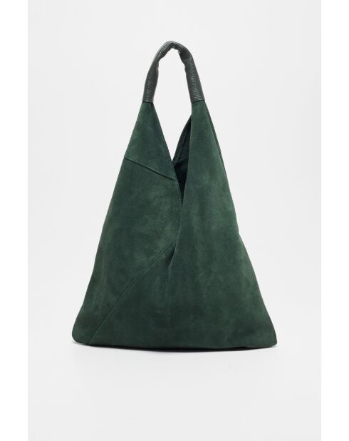 Sac à main en Velours de Cuir Deni Vert Militaire - 40x47 cm