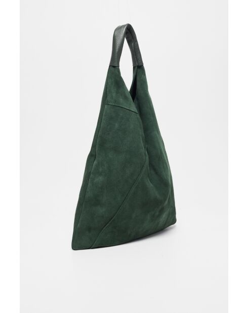 Sac à main en Velours de Cuir Deni Vert Militaire - 40x47 cm