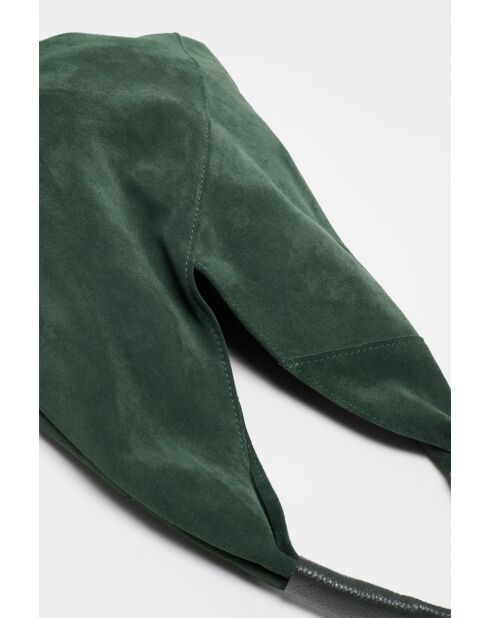 Sac à main en Velours de Cuir Deni Vert Militaire - 40x47 cm