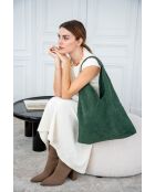 Sac à main en Velours de Cuir Deni Vert Militaire - 40x47 cm