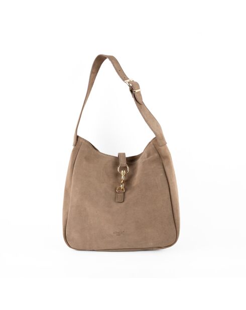 Lexi taupe fluwelen leren schoudertas - 28x28x11 cm