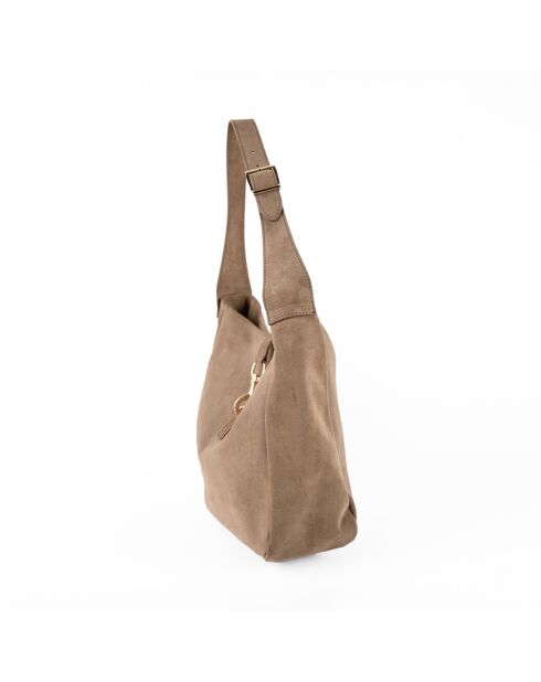 Lexi taupe fluwelen leren schoudertas - 28x28x11 cm