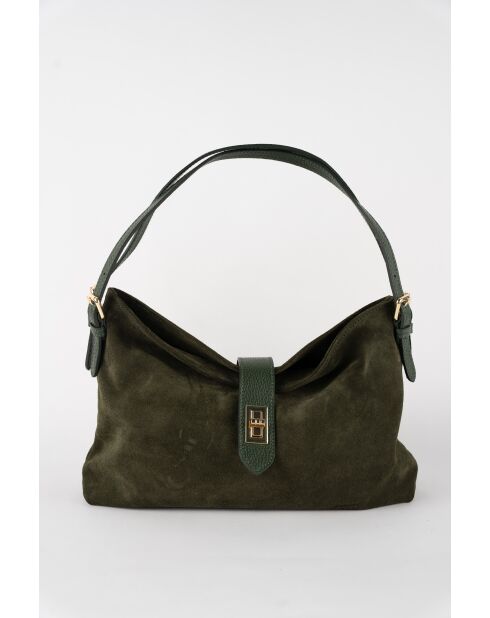 Bandolera Ella de piel aterciopelada verde - 25x29x9 cm