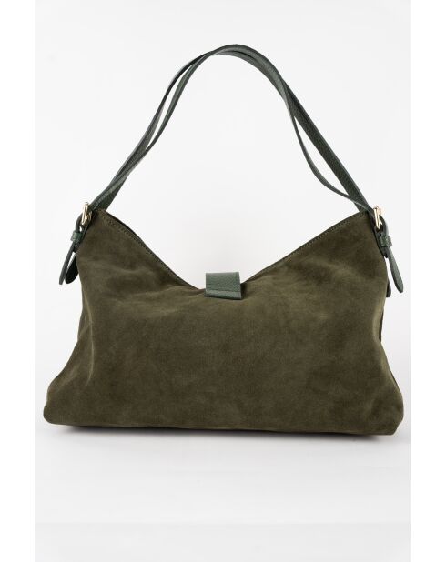 Bandolera Ella de piel aterciopelada verde - 25x29x9 cm