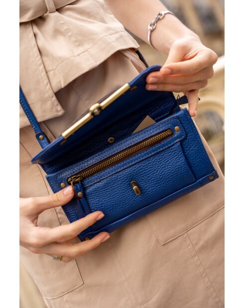 Simone blaue Schultertasche aus Leder - 20x13 cm