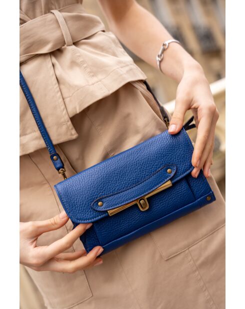 Simone blaue Schultertasche aus Leder - 20x13 cm