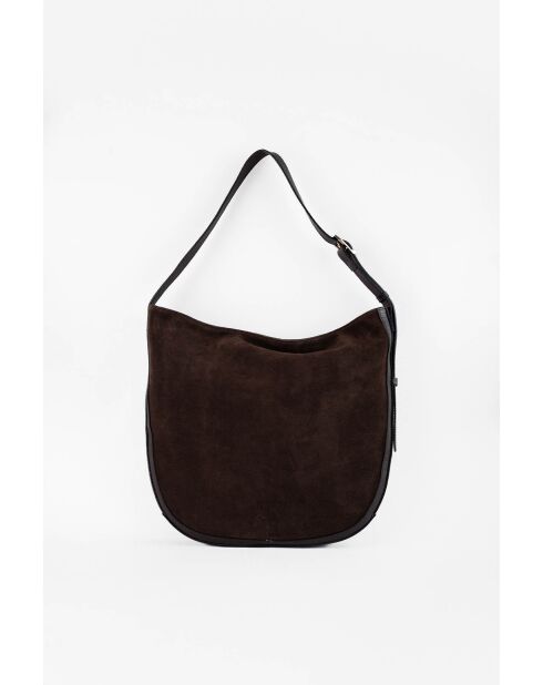 Sac porte épaule en Velours de Cuir Moss Moka - 39x33x6 cm