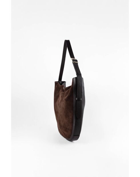 Sac porte épaule en Velours de Cuir Moss Moka - 39x33x6 cm