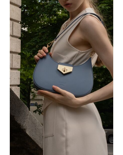 Nella blauwe leren schoudertas - 26x16x5 cm