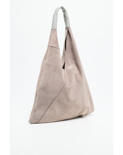 Sac Cabas en Velours de Cuir Deni Gris - 40x47 cm