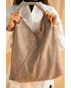 Sac Cabas en Velours de Cuir Deni Gris - 40x47 cm