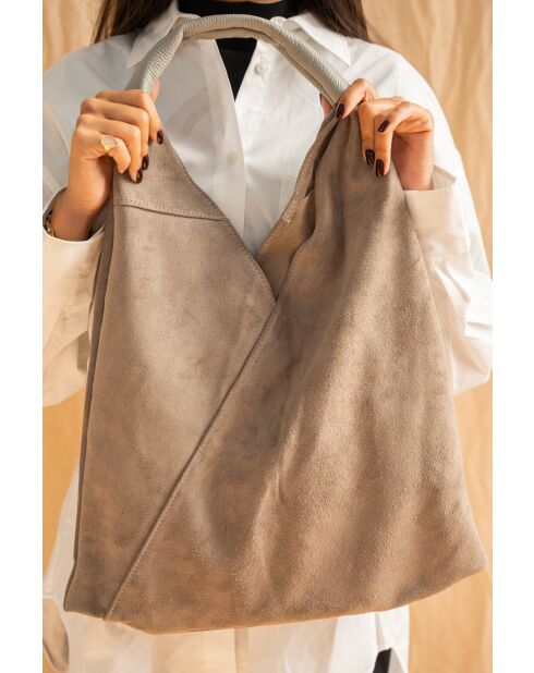 Sac Cabas en Velours de Cuir Deni Gris - 40x47 cm