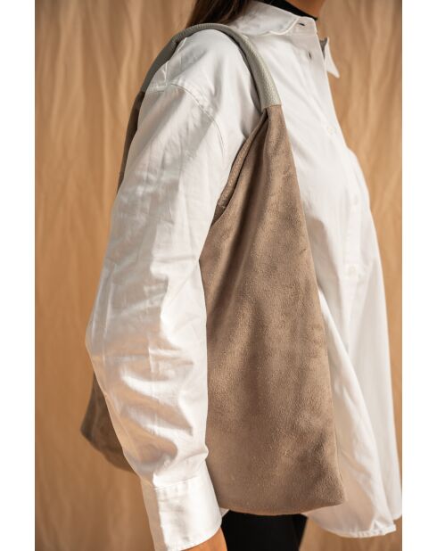 Sac Cabas en Velours de Cuir Deni Gris - 40x47 cm