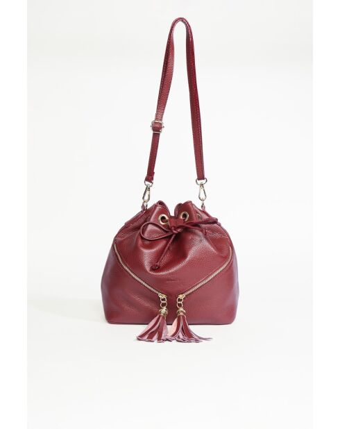 Sac bandoulière en Cuir beth bordeaux - 24x25x13 cm