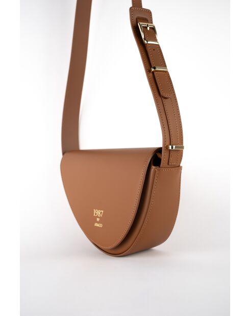 Sac bandoulière en Cuir raily camel - 23x7x8 cm