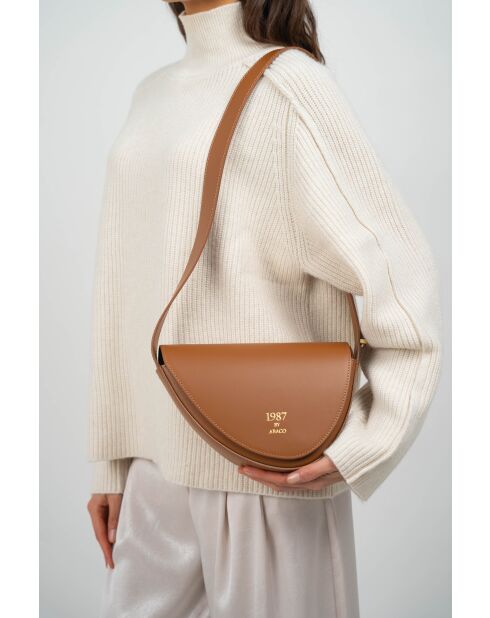 Sac bandoulière en Cuir raily camel - 23x7x8 cm