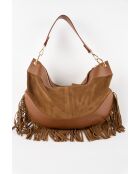 Kael Schultertasche aus Samt mit kamelfarbenen Fransen - 28x44x2 cm