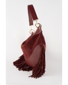 Kael Schultertasche aus Samt mit bordeauxroten Fransen - 28x44x2 cm