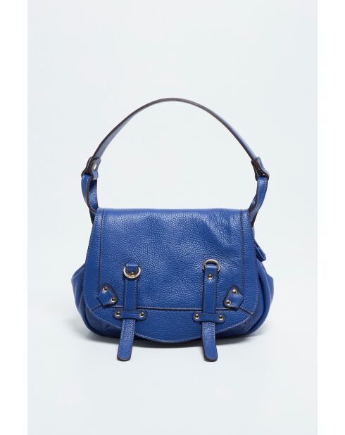 Blauwe mini familieleren schoudertas - 25x22x7 cm