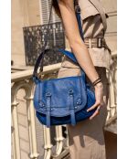 Blauwe mini familieleren schoudertas - 25x22x7 cm