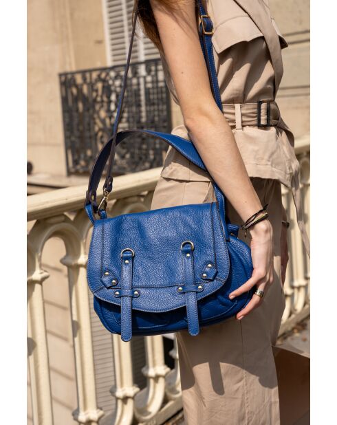 Blauwe mini familieleren schoudertas - 25x22x7 cm