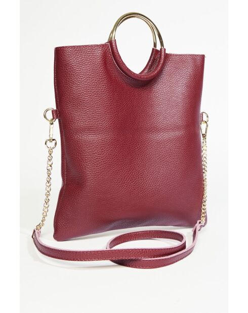 Sac bandoulière en Cuir Jany bordeaux - 29x31,5x2 cm