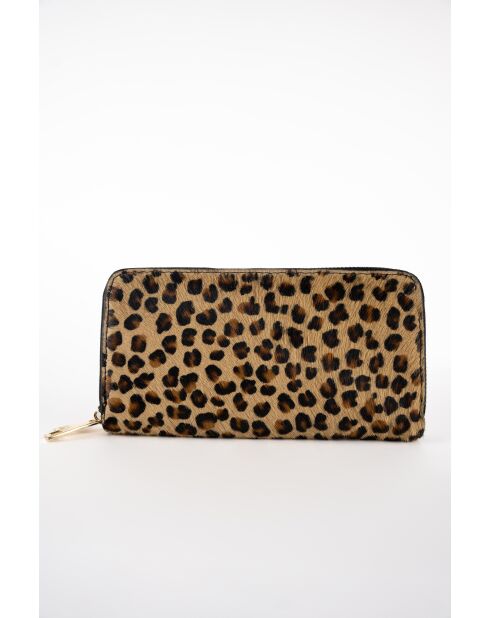 Schwarze Geldbörse aus Leder mit Leopardenmuster und Rand - 20x11x3,5 cm