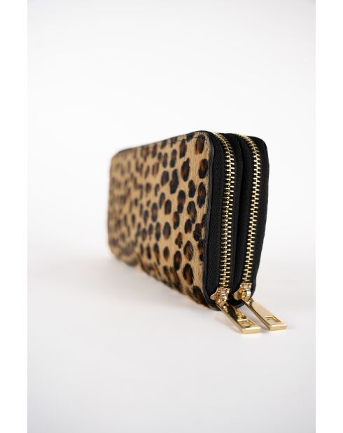 Schwarze Geldbörse aus Leder mit Leopardenmuster und Rand - 20x11x3,5 cm