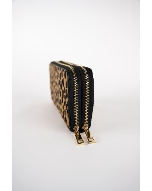 Schwarze Geldbörse aus Leder mit Leopardenmuster und Rand - 20x11x3,5 cm