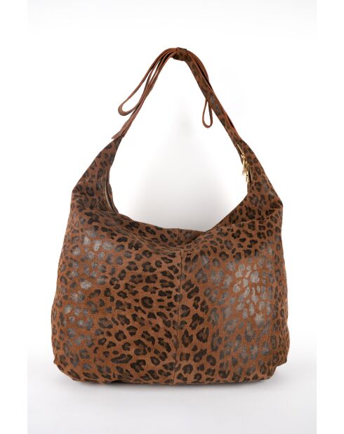 Kaelis Schultertasche aus Samt aus Leder mit braunem Leopardenmuster - 47x35x6 cm