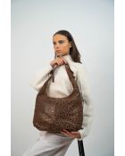 Kaelis Schultertasche aus Samt aus Leder mit braunem Leopardenmuster - 47x35x6 cm