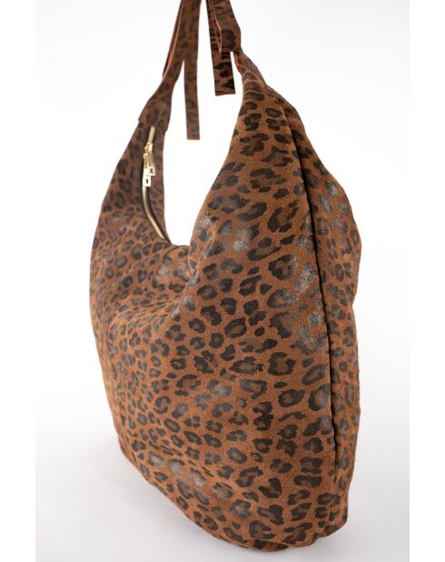 Kaelis Schultertasche aus Samt aus Leder mit braunem Leopardenmuster - 47x35x6 cm