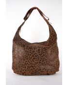 Kaelis Schultertasche aus Samt aus Leder mit braunem Leopardenmuster - 47x35x6 cm