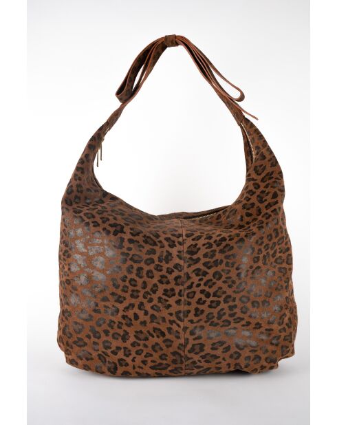 Kaelis Schultertasche aus Samt aus Leder mit braunem Leopardenmuster - 47x35x6 cm