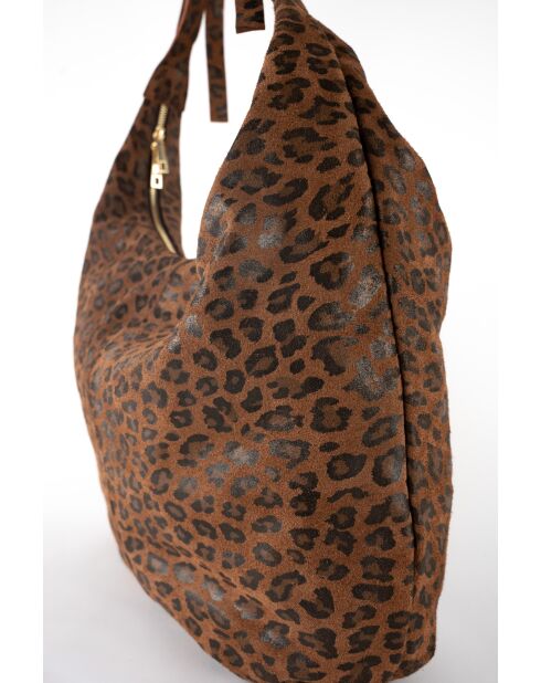 Kaelis Schultertasche aus Samt aus Leder mit braunem Leopardenmuster - 47x35x6 cm