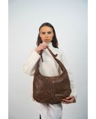 Kaelis Schultertasche aus Samt aus Leder mit braunem Leopardenmuster - 47x35x6 cm
