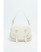 Gebroken witte mini familieleren schoudertas - 25x22x7 cm