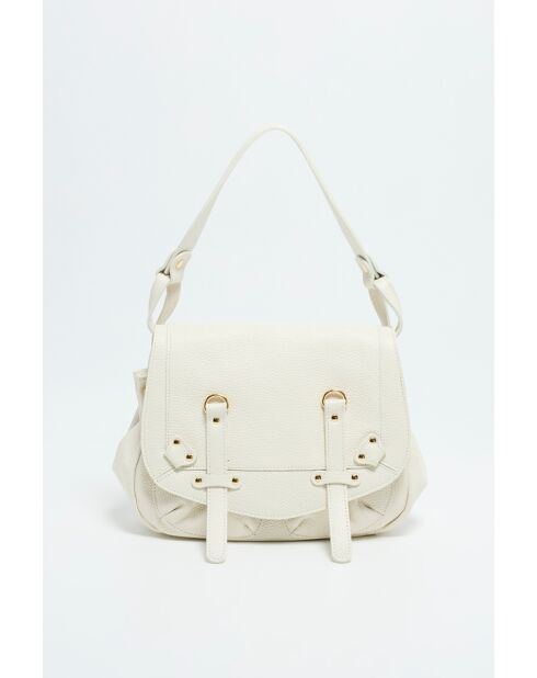 Gebroken witte mini familieleren schoudertas - 25x22x7 cm