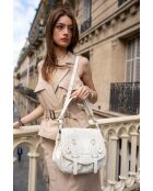 Gebroken witte mini familieleren schoudertas - 25x22x7 cm