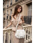 Gebroken witte mini familieleren schoudertas - 25x22x7 cm