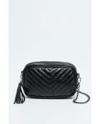 Metalen zwarte leren schoudertas van imitatieleer - 19x12x5 cm