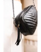 Metalen zwarte leren schoudertas van imitatieleer - 19x12x5 cm